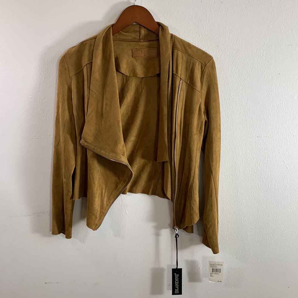 NWT Blank NYC Golden Camel Vegan Microsuede Stretch Asymmetrical Zipper Blazer